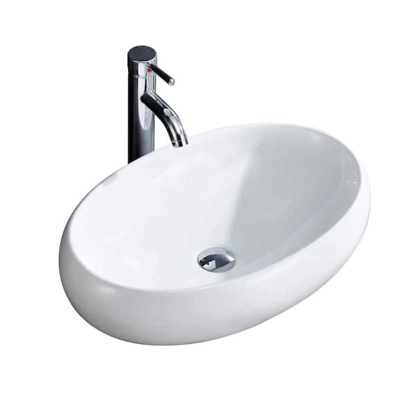 FINE FIXTURES Modern White Vitreous China Oval Vessel Sink