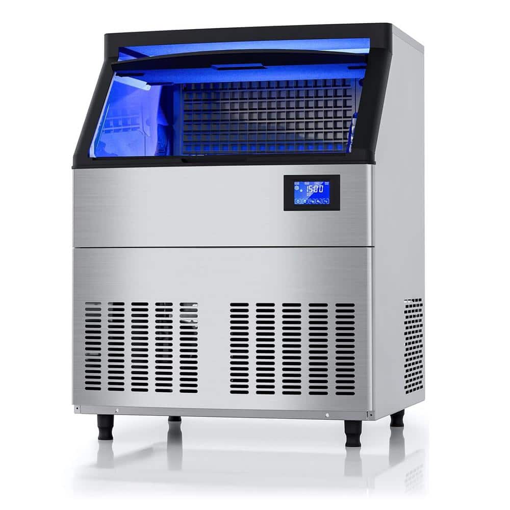 26 in. Ice Production Per Day 200 lbs. Full-Size Cubes, Freestanding Ice Maker in Stainless Steel with Low Noise