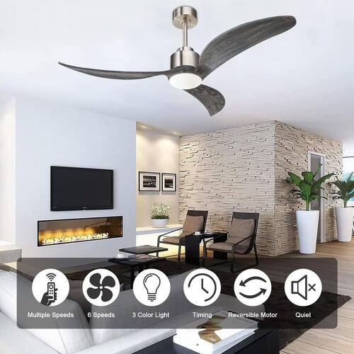 52 in. Smart Indoor Ceiling Fan Brushed Nickel with Dimmable LED Reversible DC Motor Remote and Downrod Various Sizes Ceiling Fans