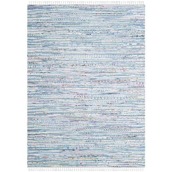 SAFAVIEH Rag Rug Light Blue/Multi 4 ft. x 6 ft. Striped Area Rug