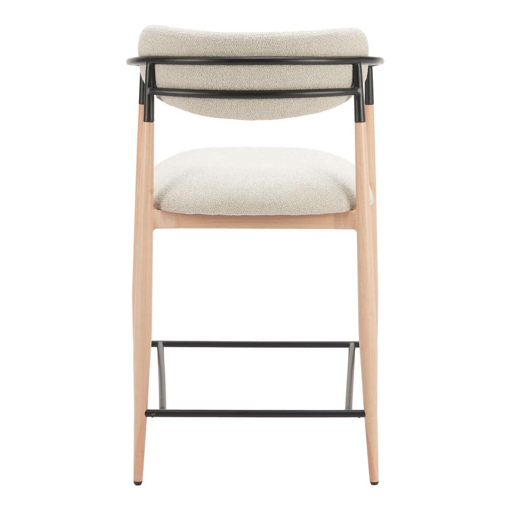 Single light wood counter stool with black frame and beige seat.