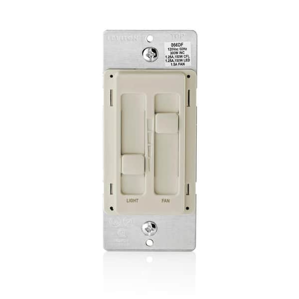 Leviton SureSlide Ceiling Fan Control and Dimmer Switch for LED, Halogen and Incandescent Bulbs - Light Almond 66DF-T