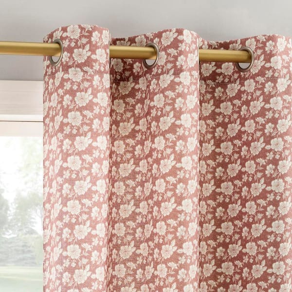 Talia Tonal Floral Dusty Terracotta Polyester 40 in. W x 84 in. L Grommet Light Filtering Curtain (Single Panel)