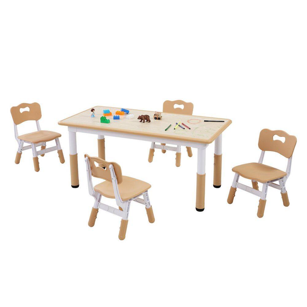 Kids Table and 4 Chairs Set, Height Adjustable Toddler Table and Chair Set, Graffiti Desktop, Kids Multi-Activity Table