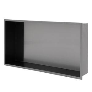 25 in. x 13 in. Gunmetal Black Stainless Steel Wall Mounted Rectangular Shower Niche Single Shelf