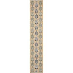Courtyard Natural/Blue 2 ft. x 12 ft. Floral Indoor/Outdoor Patio  Runner Rug