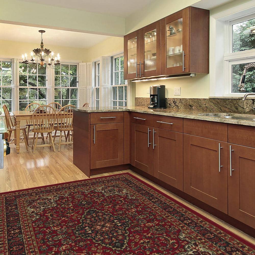 Red Oriental Design Low Pile Non-Slip Area Rug