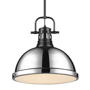 Duncan 1-Light Pendant with Rod in Black with a Chrome Shade