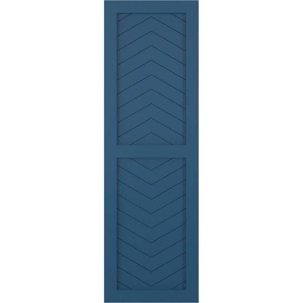 Ekena Millwork 15 in. x 30 in. PVC True Fit Two Panel Chevron Modern Style Fixed Mount Flat Panel Shutters Pair in Sojourn Blue