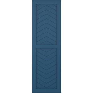 15 in. x 80 in. Flat Panel True Fit PVC Two Panel Chevron Modern Style Fixed Mount Shutters Pair in Sojourn Blue