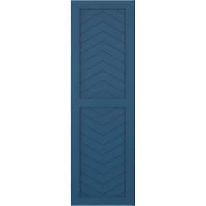 18 in. x 66 in. PVC True Fit Two Panel Chevron Modern Style Fixed Mount Flat Panel Shutters Pair in Sojourn Blue