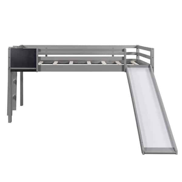 Utopia 4niture Ranz Gray Twin Size Loft Bed with Slide and Chalkboard