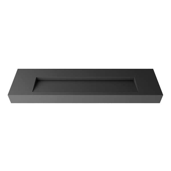 castellousa Pyramid 72 in. Wall Mount Solid Surface Single-Basin Rectangle Non Vessel Bathroom Sink No Faucet Hole in Matte Grey