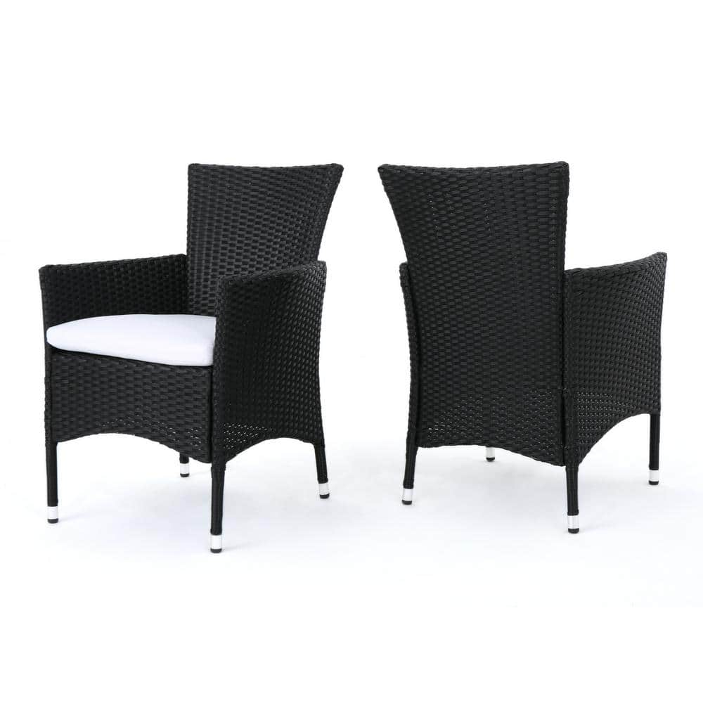 Tenleaf Black Wicker Outdoor Lounge Chair with White Cushions (2-Piece ...