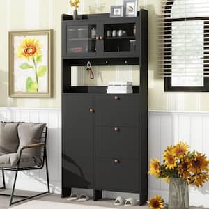 Modern 39.2 in. W x 7 in. D x 82 in. H Black Particle Board Linen Cabinet Shoe Cabinet, Hall Tree with 3 Flip Drawers