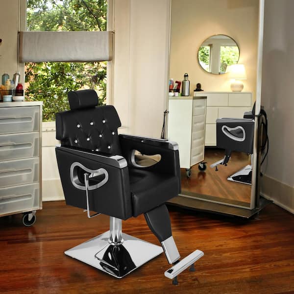 Karl home PVC Leather Cover Galvanized Square Reel with Footrest Retractable Barber Chair Black