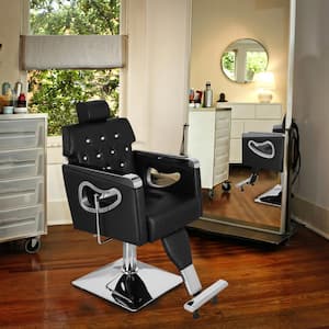 PVC Leather Cover Galvanized Square Reel with Footrest Retractable Barber Chair Black