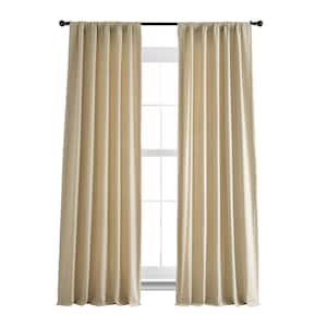 Walnut Beige French Linen Rod Pocket Room Darkening Curtain 50 in. W x 108 in. L Single Window Panel
