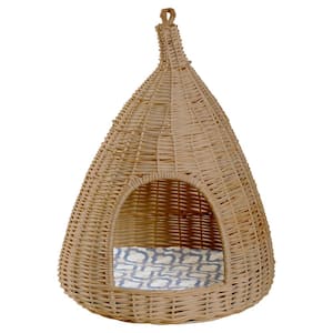 Natural Willow Pet Sleeping Bed Cave Basket For Dog or Cats with Cushion