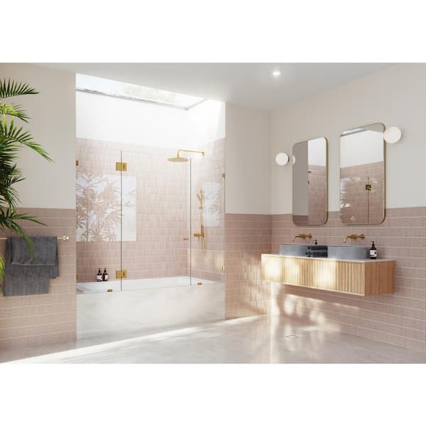 Glass Warehouse 69.5 in. W x 58.25 in. H 3-Panel Inline Pivot Frameless Tub Door