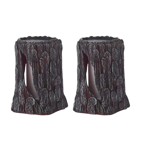 Misopily 2 Pack Copper Resin Solar Flickering Flame Stump Torch Lights for Outdoor Garden Patio Pathway Deck Yard Decor