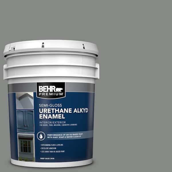 BEHR PREMIUM 5 gal. #PPU25-17 Euro Gray Urethane Alkyd Semi-Gloss Enamel Interior/Exterior Paint