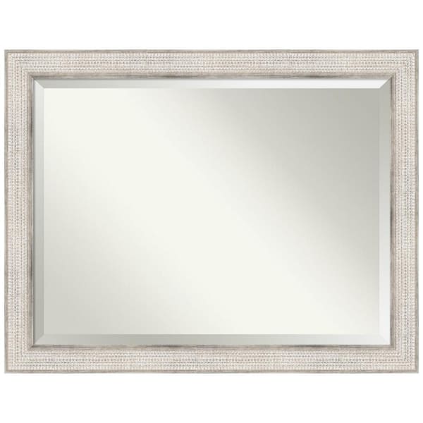Amanti Art Trellis Silver 45.88 in. W x 35.88 in. H Wood Framed Beveled Bathroom Vanity Mirror in Silver