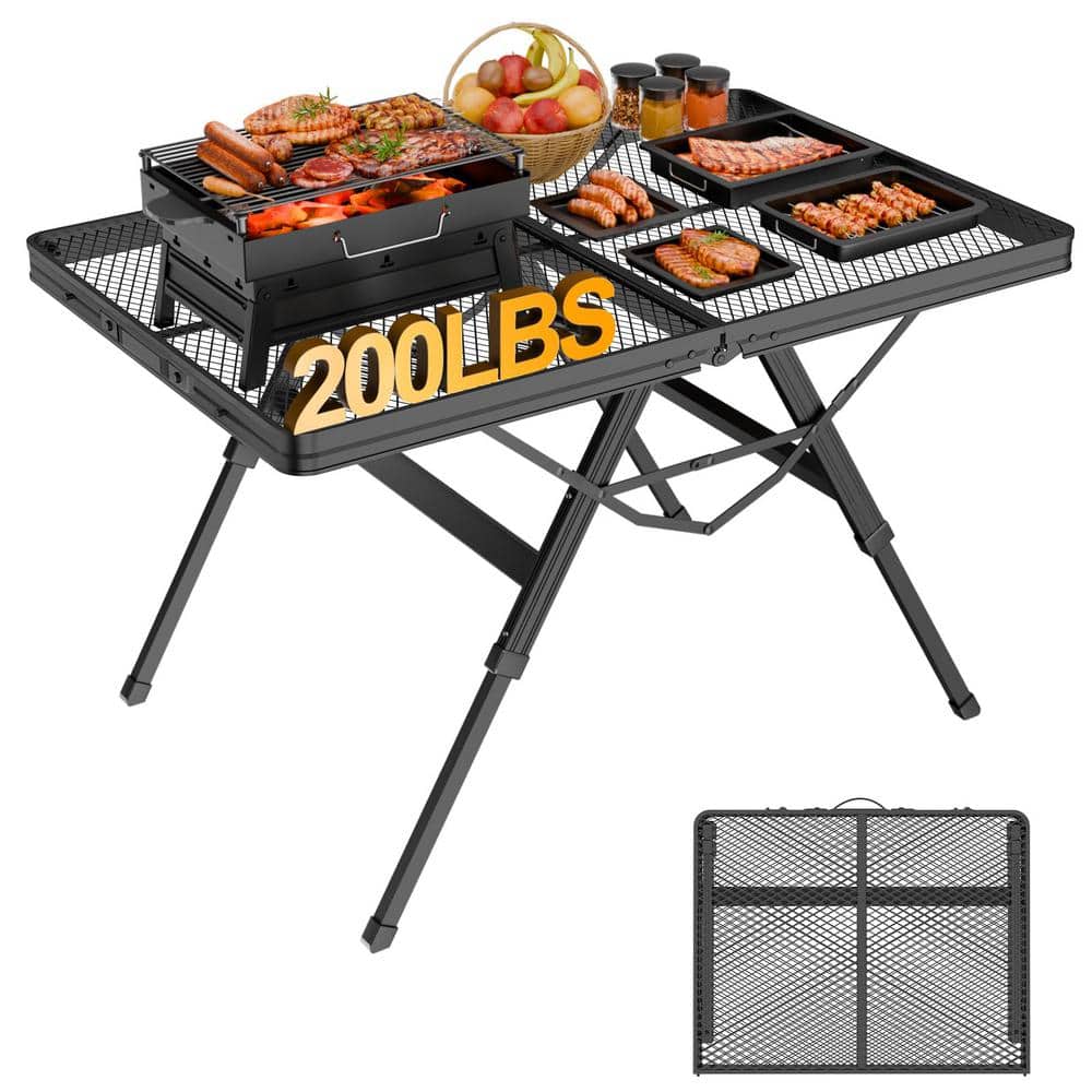 3 ft. Folding Outdoor Grill Cart, Portable Camping Table, 3-Adjustable Heig