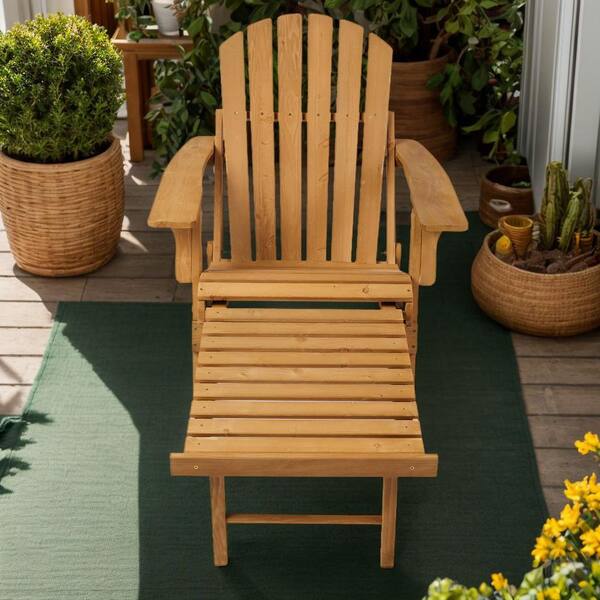 Light Brown Folding Wood Outdoor Adirondack Chair with Retractable