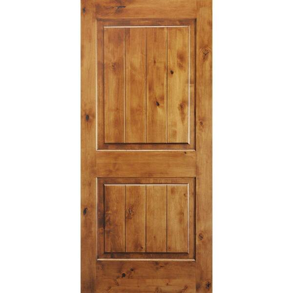 Krosswood Doors 30 in. x 80 in. Knotty Alder 2 Panel Square Top V