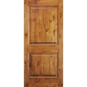 24 in. x 96 in. Knotty Alder 2 Panel Square Top with V-Groove Solid Wood Core Interior Door Slab