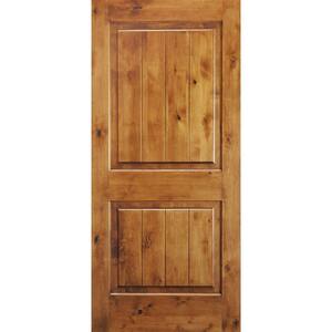 36 in. x 96 in. Knotty Alder 2 Panel Square Top with V-Groove Solid Wood Core Interior Door Slab
