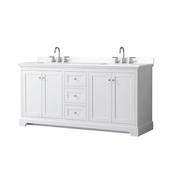 Wyndham Collection Avery 72 in. W x 22 in. D x 35 in. H Double Bath Vanity in White with White Quartz Top