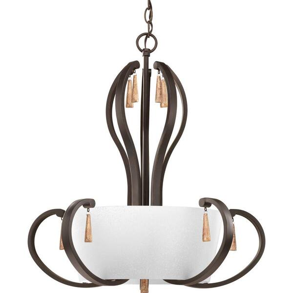 Progress Lighting Club Collection 5-Light Antique Bronze Foyer Pendant with Tea-Stained Glass