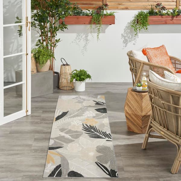 Suncoast Grey 2 ft. x 6 ft. Floral Contemporary Runner Area Rug