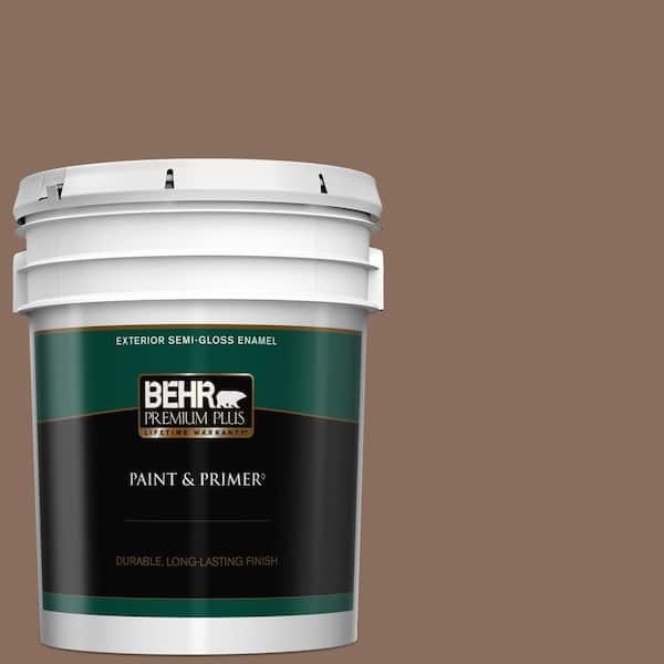 BEHR PREMIUM PLUS 5 gal. #N190-6 Nut Brown Semi-Gloss Enamel Exterior Paint & Primer