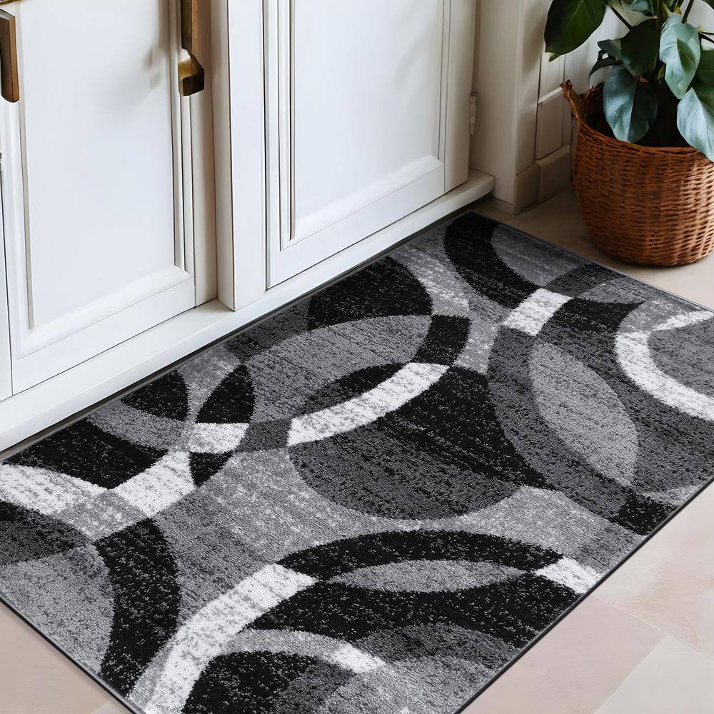 Gray Geometric Circles Synthetic Area Rug 2'7" x 4'