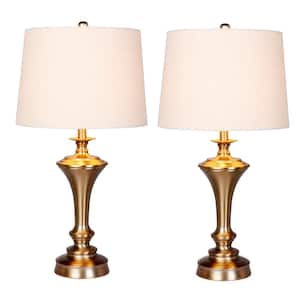 27 in. Plated Antique Gold Urn with Pedestal Base Metal Table Lamp (2-Pack)