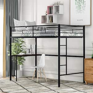 Black Twin Size Metal Loft Bed with Desk, Loft Bed with Full-Length Guardrail, No Box Spring Needed