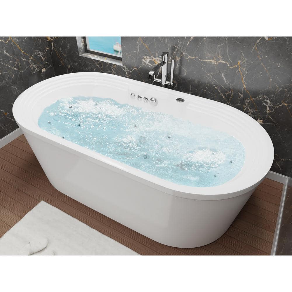 Sofi 67" Freestanding White Acrylic Whirlpool Bathtub with Heater
