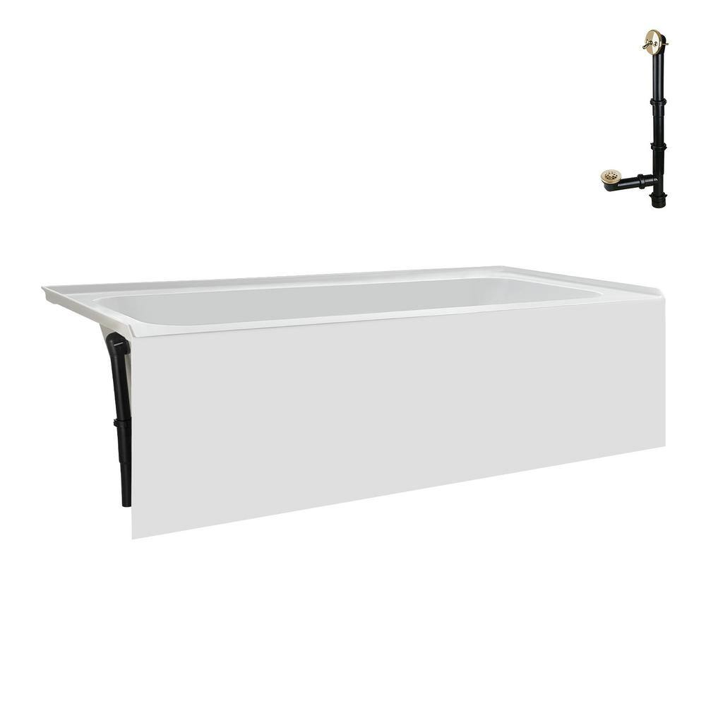 60-Inch Glossy White Acrylic Alcove Bathtub with Polished Brass Drain