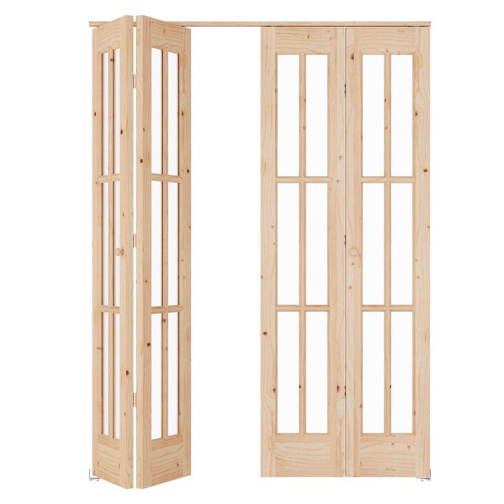 48 in. x 80 in. 6 Lite Pre Assembled Clear Glass Unfinished Solid Core Wood Bi-fold Door with Hardware price history on PriceWatchPro