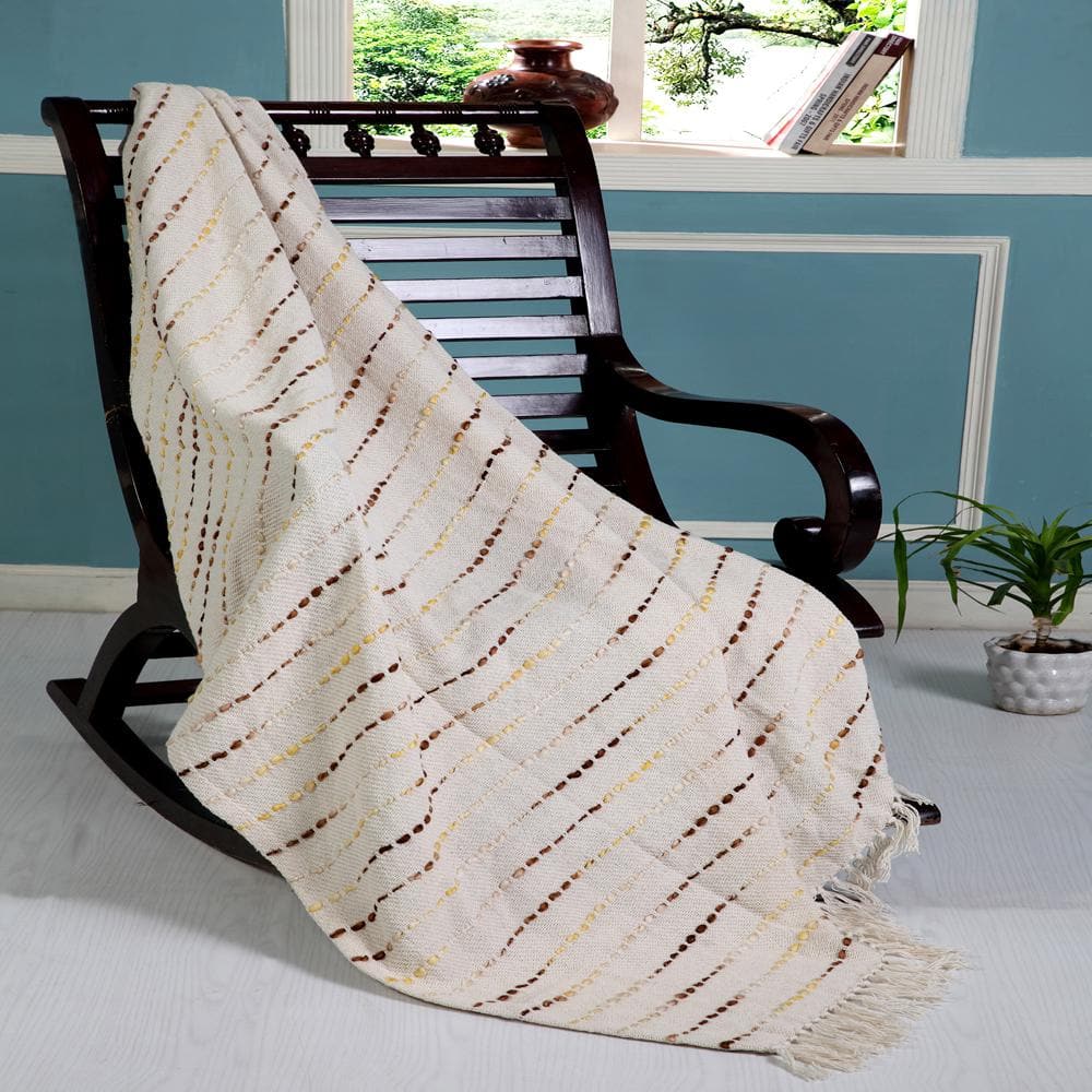 Elegant Boho Striped Cotton Throw Blanket with Fringe 50" x 60"