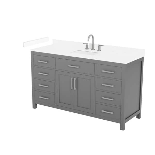 Beckett 60 in. Single Freestanding Dark Gray Bath Vanity with White Cultured Marble Top