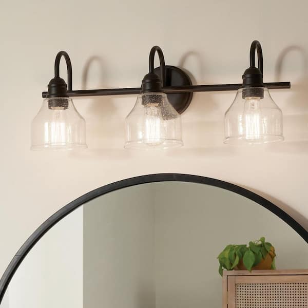 Avery 24 in. 3-Light Olde Bronze Vintage Bathroom Vanity Light with Clear Seeded Glass