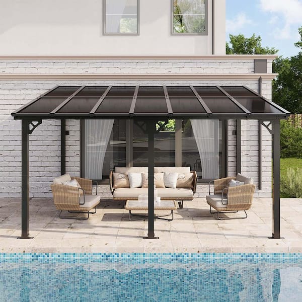 14 ft. x 10 ft. Patio Covers with Metal Roof Wall-Mount Gazebo Pergola