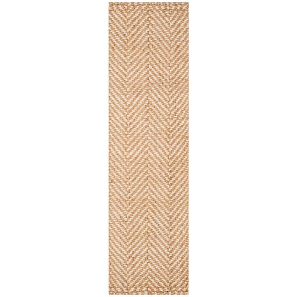 SAFAVIEH Natural Fiber Ivory/Beige 2 ft. x 12 ft. Chevron Runner Rug