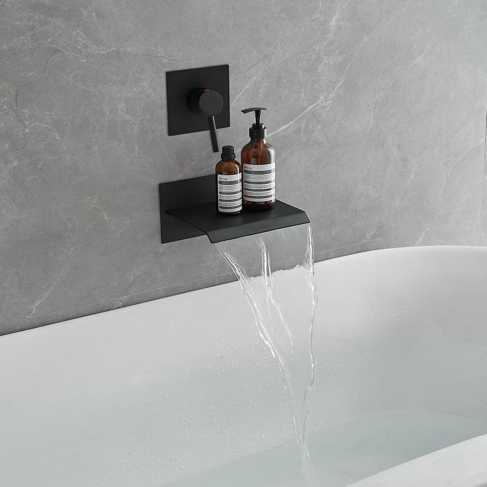 Matte Black Wall-Mount Waterfall Tub Faucet with Lever Handle