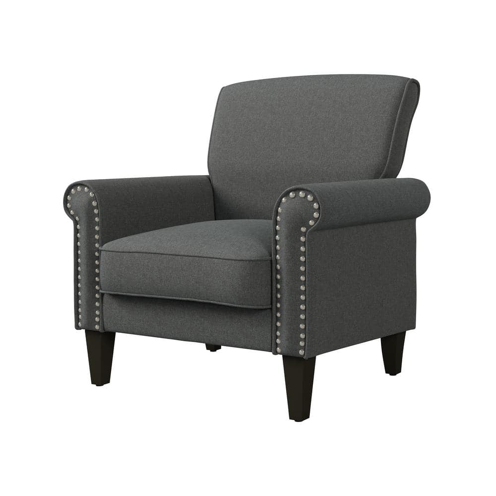 Charcoal Gray Linen Arm Chair with Wood Legs