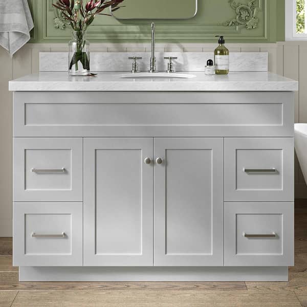 ARIEL Hamlet 49 in. W x 22 in. D x 36 in. H Bath Vanity in Grey with Carrara White Marble Vanity Top